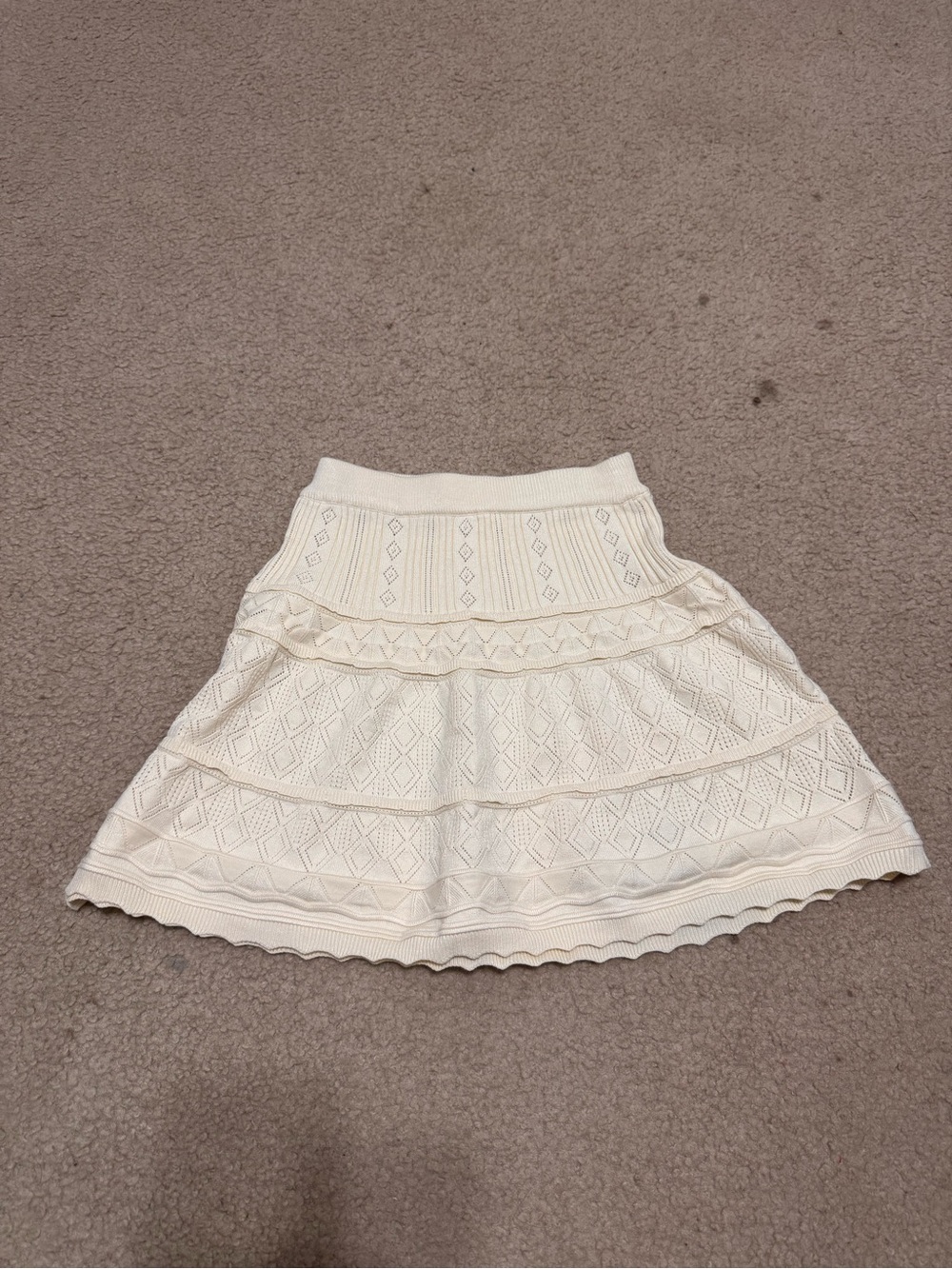 Cream Knit Tiered A-Line Skirt